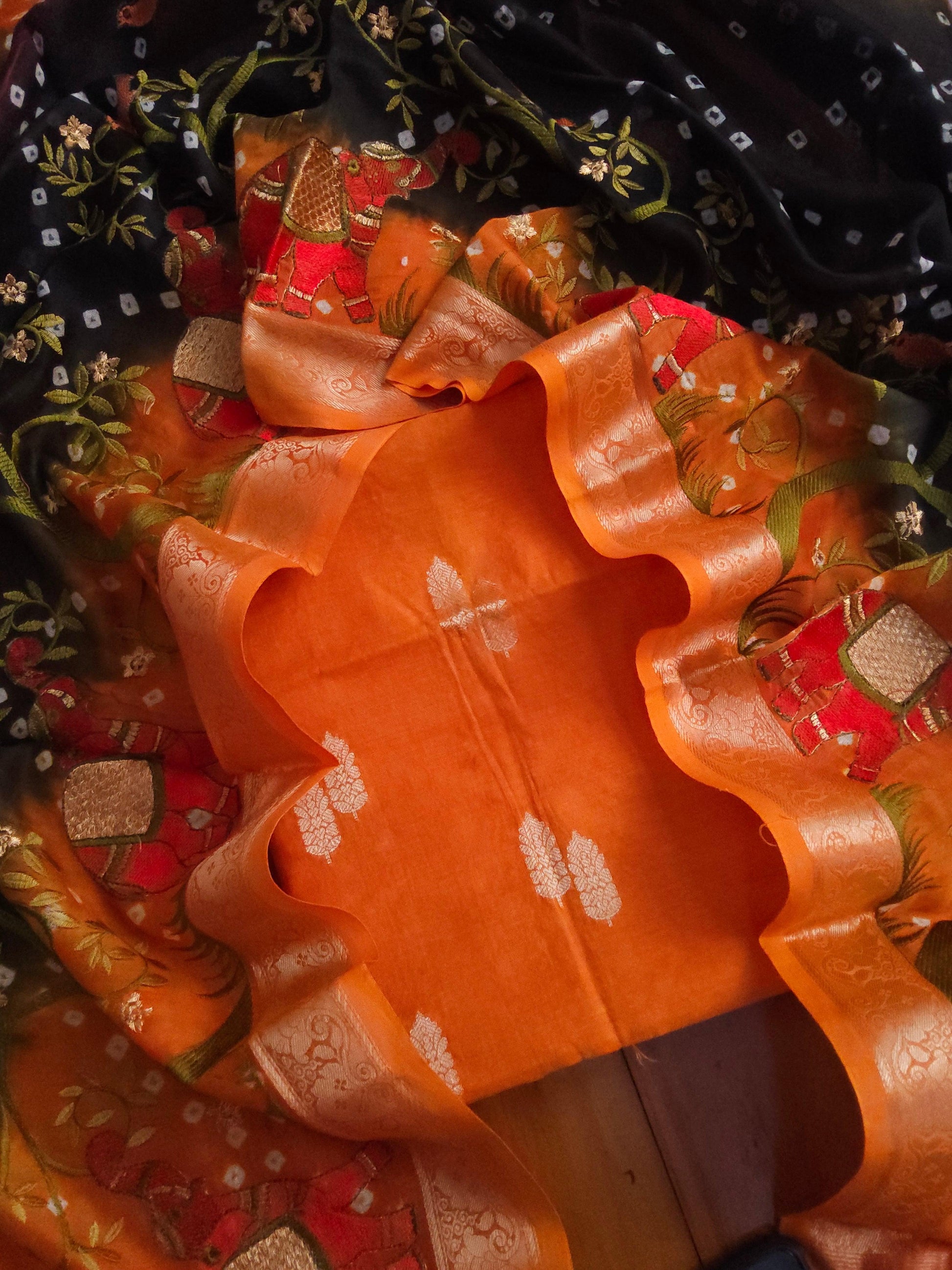 Banarasi chanderi embroidery orange suits - Banarasi Store