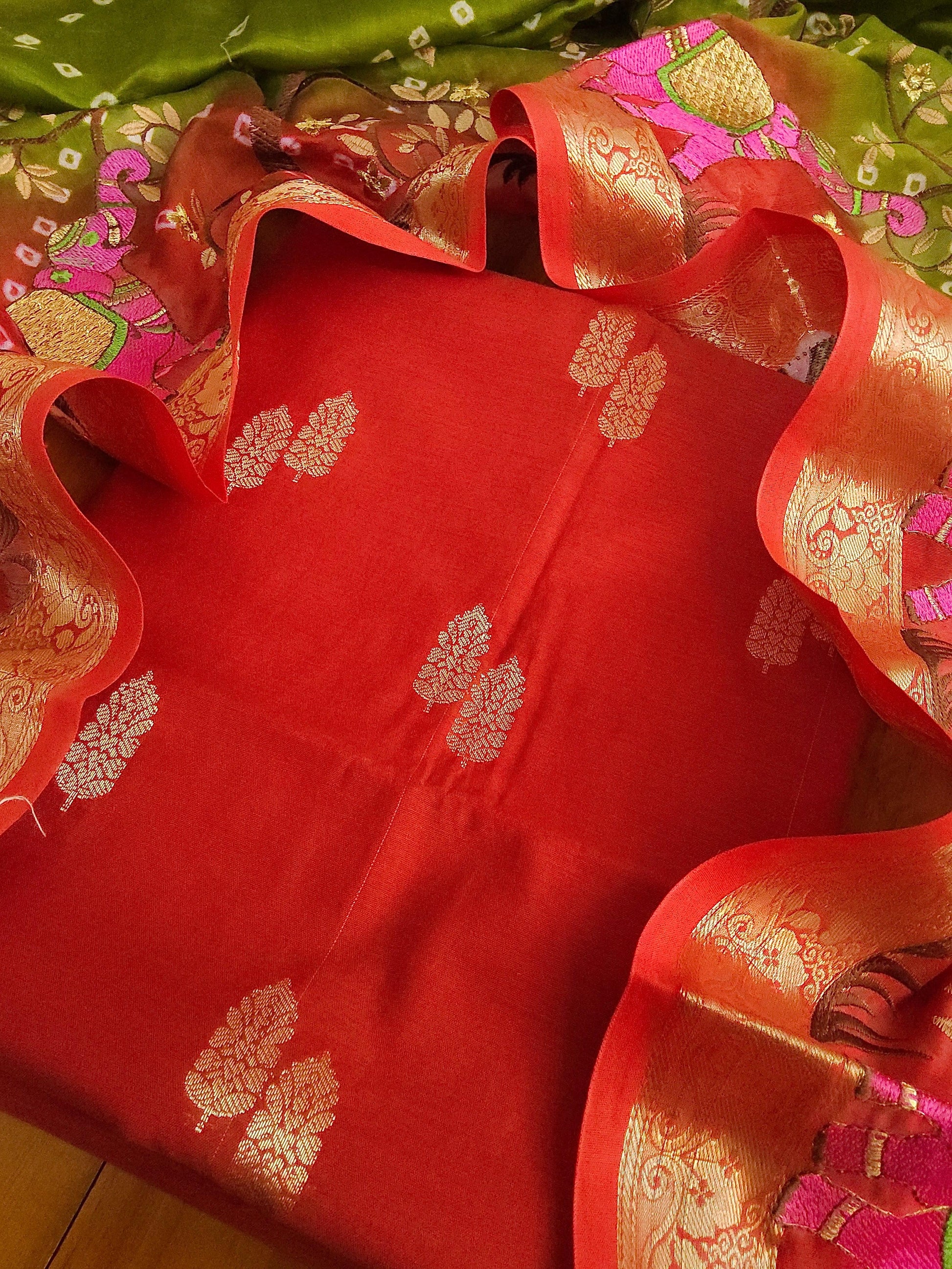 Banarasi chanderi embroidery red suits - Banarasi Store