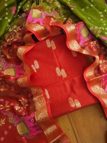 Banarasi chanderi embroidery red suits - Banarasi Store