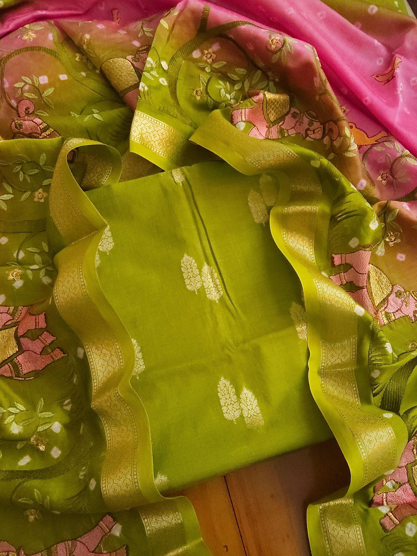 Banarasi chanderi embroidery green suits - Banarasi Store