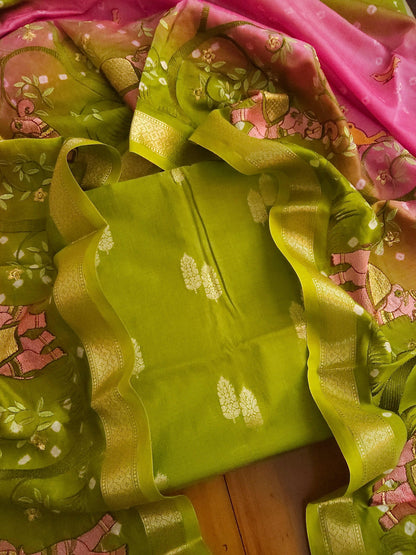 Banarasi chanderi embroidery green suits - Banarasi Store