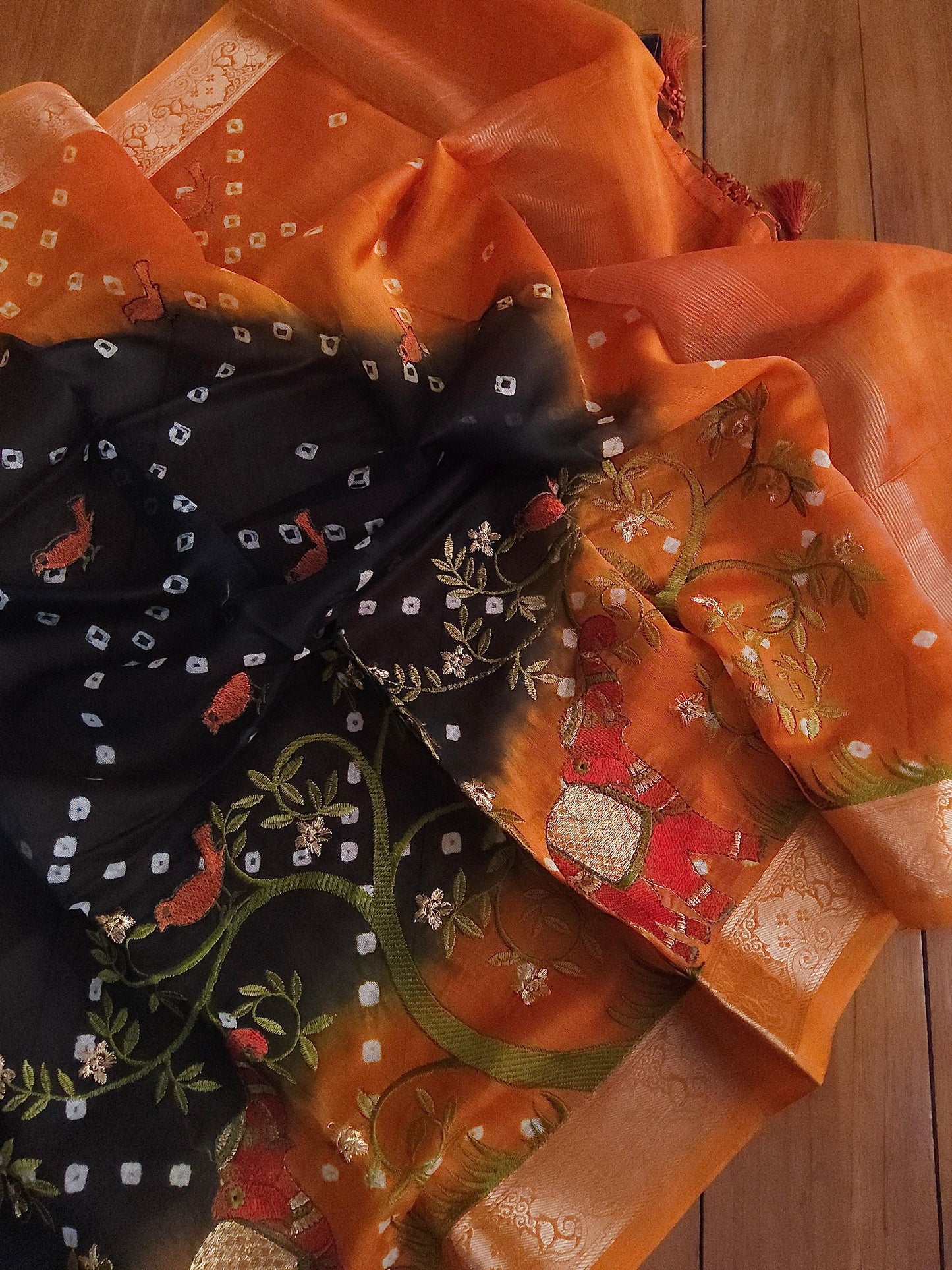 Banarasi chanderi embroidery orange suits - Banarasi Store