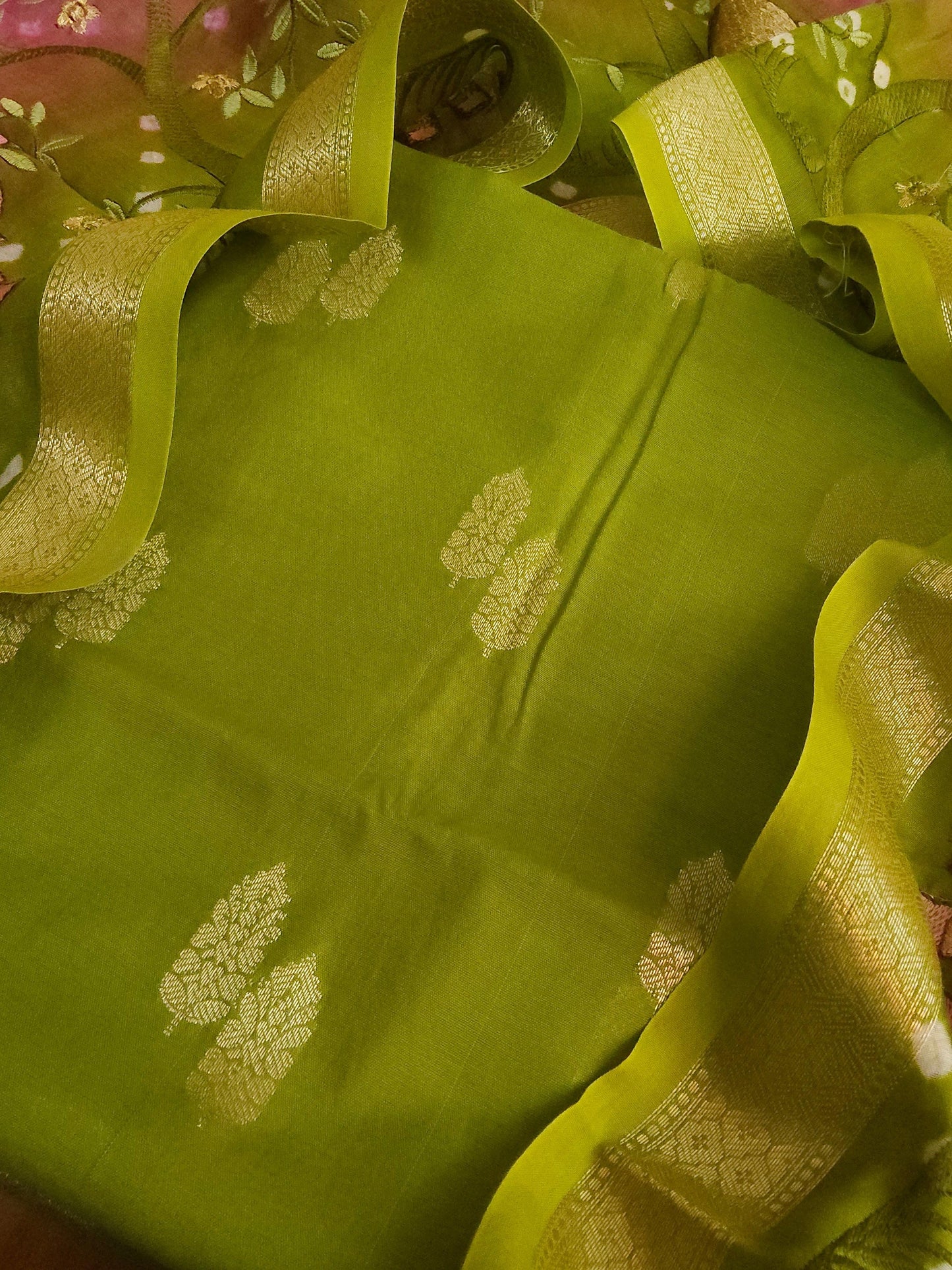 Banarasi chanderi embroidery green suits - Banarasi Store