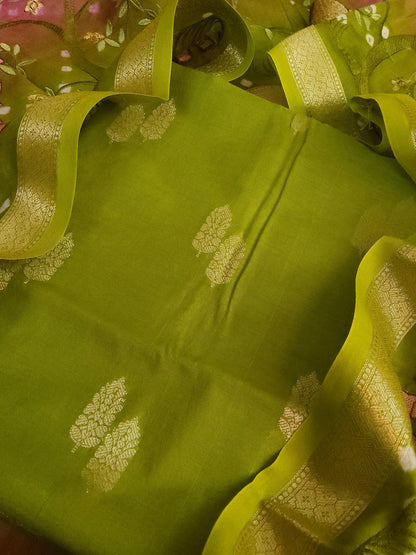 Banarasi chanderi embroidery green suits - Banarasi Store