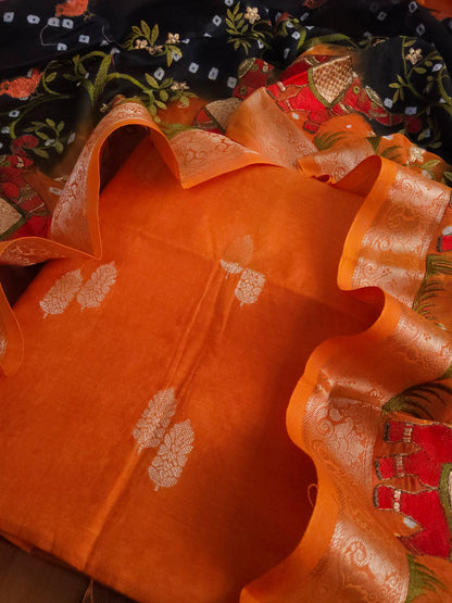 Banarasi chanderi embroidery orange suits - Banarasi Store
